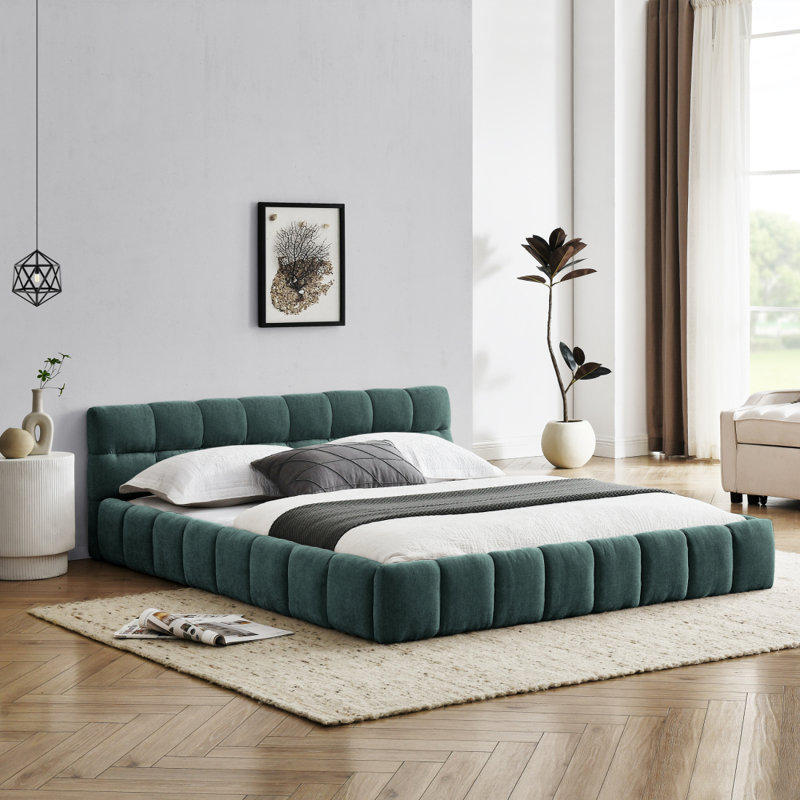Upholstered Bed Frame With Thick Fabric, Chenille Fabric Grounded  Platform Bed With Headboard And Solid Frame. No Box Spring Needed