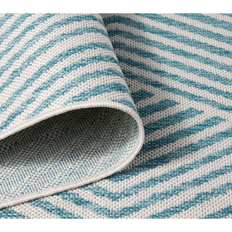 NICOLE MILLER NEW YORK Patio Country Ombre Geo Outdoor Area Rug, Blue/Cream, Rectangle 9'2" x 12'5"
