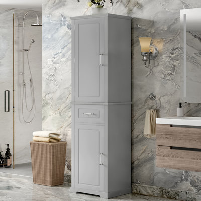 Tall Bathroom Storage Cabinet, Freestanding Storage Cabinet With Two Different Size Doors And Adjustable Shelf, Door Shelve Design