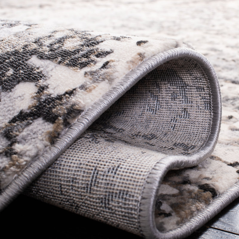 Abstract Grey/Dark Grey Area Rug, Rectangle 9' x 12'
