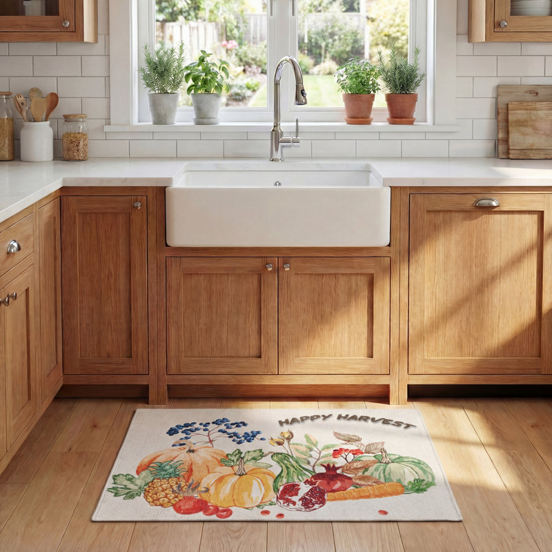 Tapis de porte et de cuisine en beige / orange, Rectangle 2 pi 3 po x 4 pi
