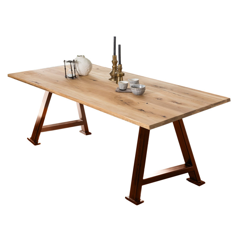 Rita Oak Solid Wood Top Metal Base Dining Table, H75 x L220 x W100cm, Silver