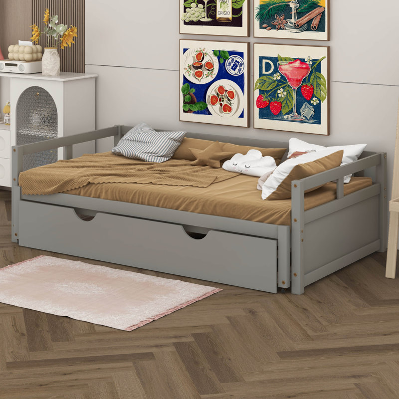 Twin Size Extendable Daybed With Trundle Beds, Wood Daybed Frame With Pull Out Trundle, Twin To King Design Extending Daybed