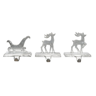 Set of 3 Metal Reindeer/Sleigh Stocking Holder