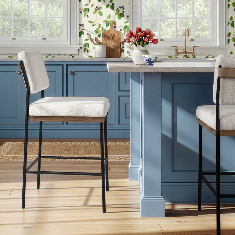 Popovich Upholstered Counter Stool with Metal Frame, Fayette Cloud/Polyester Blend, Counter Stool (26.42" Seat Height)