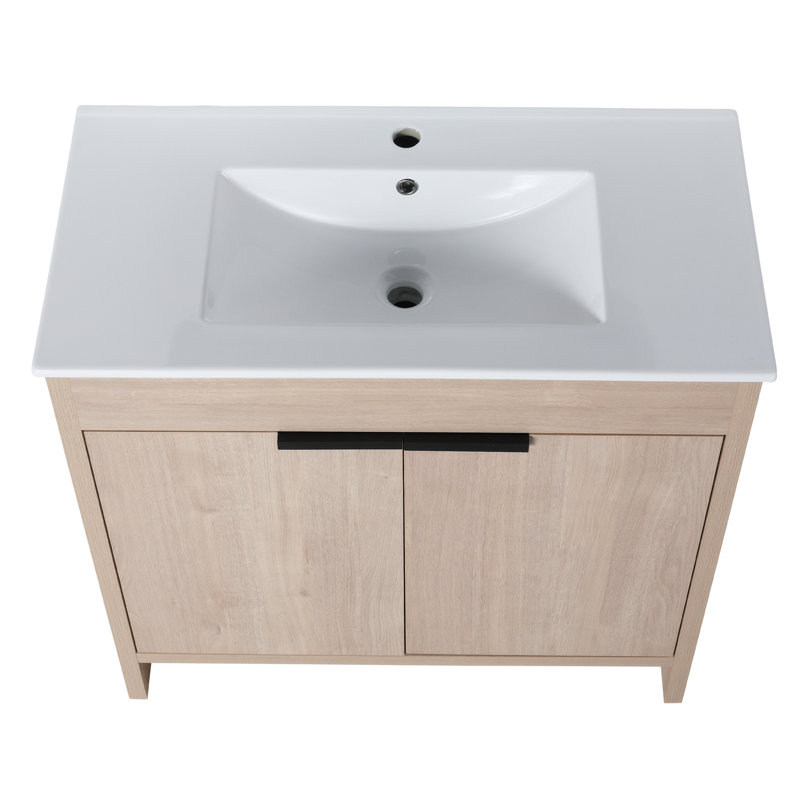 Toochi 35.95 " W Free Standing Wall Mounted 1 Single Vanity Bathroom Vanity With Ceramic Top