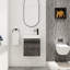 Meuble-lavabo mural profond de 17,93 po de profondeur avec lavabo en résine blanche, porte simple à fermeture en douceur et tablette de rangement adéquate