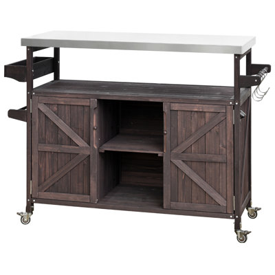Versatile Outdoor Grill Cart With Magnetic Door Holder & Spice Rack Dark Brown Kitchen - Removable Shelves Paper Roll