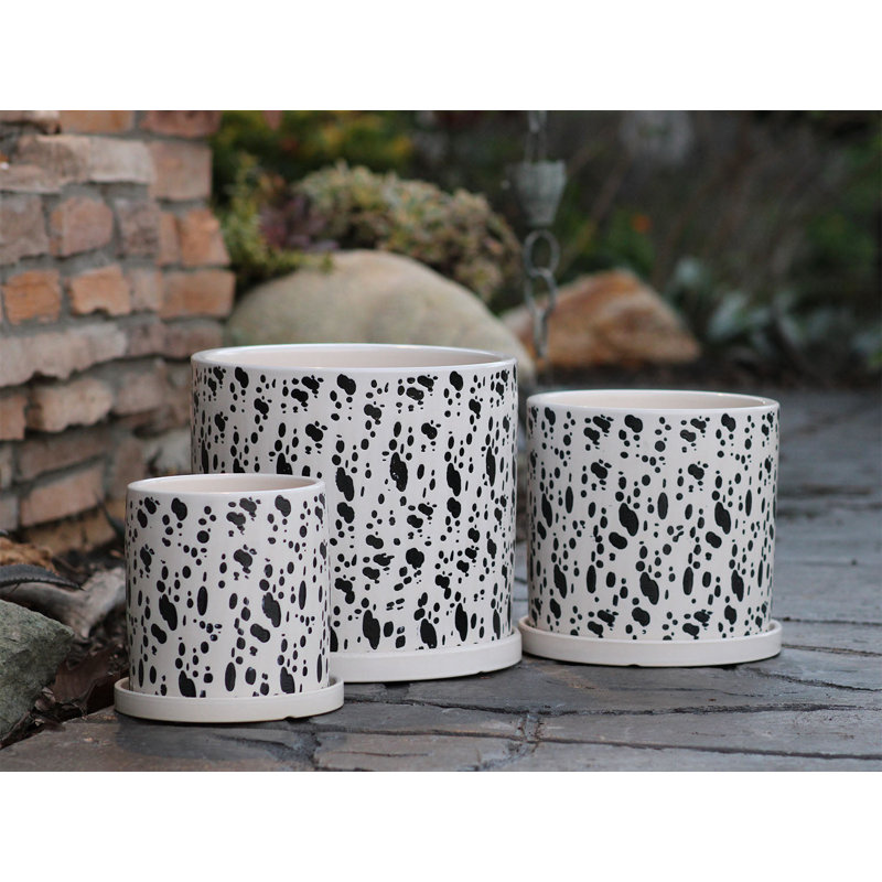 Pot de fleurs cylindrique en céramique émaillée, motif floral estampé, taille moyenne (lot de 4) - Intérieur/Extérieur