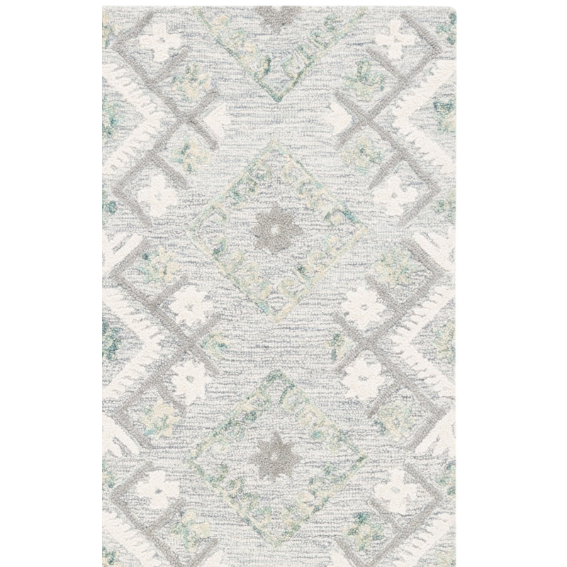 Kyptin Ebony Hand Tufted Wool/Cotton Southwestern Rug in Gray/Ivory, Rectangle 5' x 8'