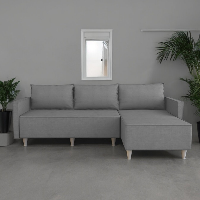 3-Seats Modular L-Shaped Sectional Sofa, Gray Fabric