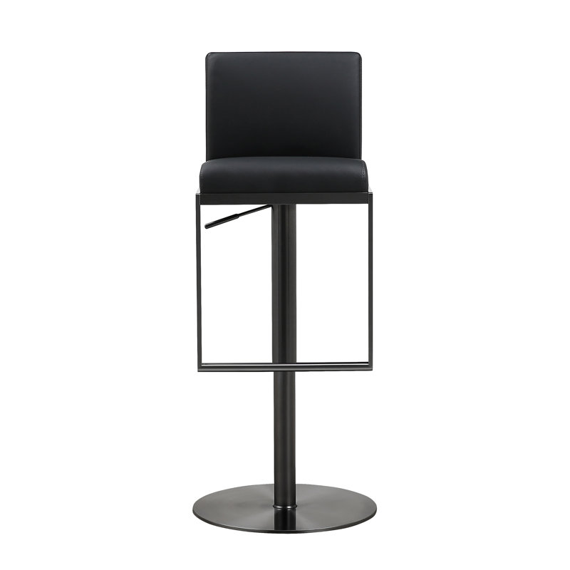 Upholstered Adjustable Height Counter Stool with Metal Frame, Black