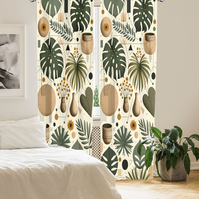 Laurel Green and Camel Beige Leafy Art Curtain Panels