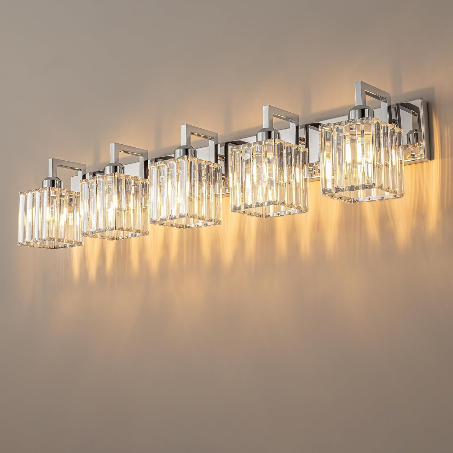 Everly Quinn Modern Crystal Bathroom Vanity Light, 5-Light Wall Sconce ... - Elegant Bathroom Lighting