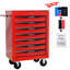 Armoire à outils en métal à 7 tiroirs en rouge et noir, acier laminé à froid, glissières à roulement, capacité de charge de 15 kg, 4 roulettes pivotantes avec option de verrouillage