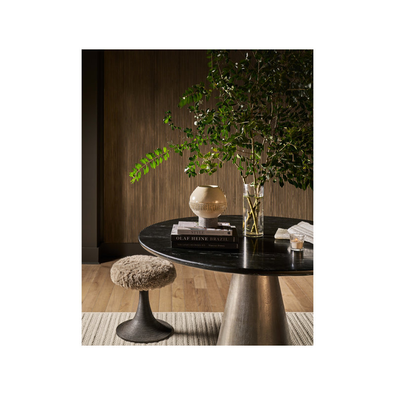 Round Black Marble Dining Table with Silver Pedestal Base