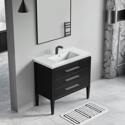 Shikhare 36'' Single Bathroom Vanity with White Ceramic Top – Soft Close Drawers & Freestanding Design