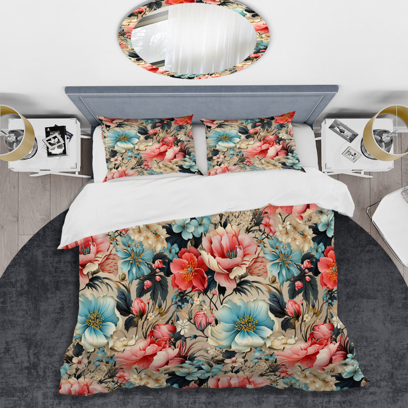 Ensemble de housse pour couette, Housse de couette très grand et 2 très grandes t, Collage éclectique de fleurs pastel