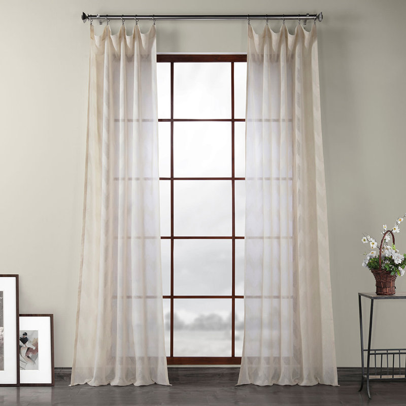 Ortego Faux Linen Sheer Curtains for Bedroom, Living Room Curtains for Large Window Single Panel Drape, 50" x 108"