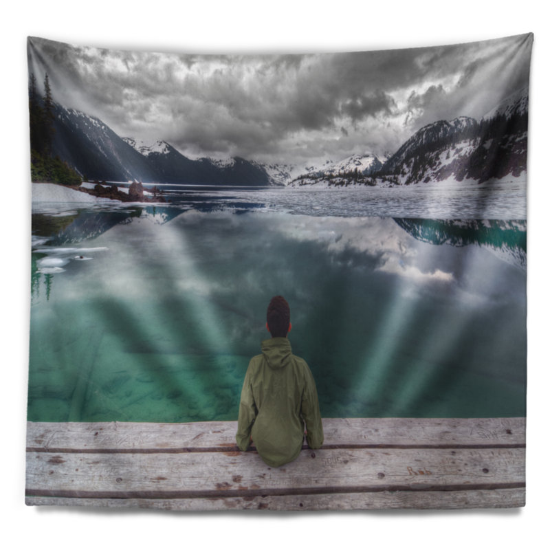 Tapisserie en polyester regardant "mountain lake" avec accessoires suspendus inclus, H 50 po x l 60 po