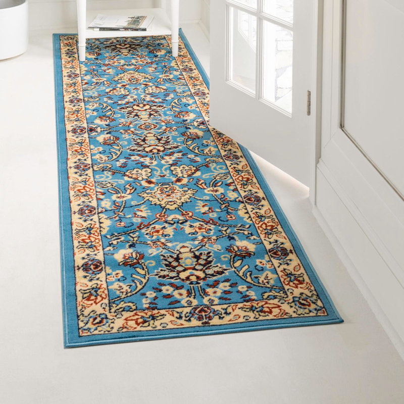 Tapis bourgogne Bhatari, Light Blue, Tapis de couloir 2 pi 2 po x 8 pi 2 po