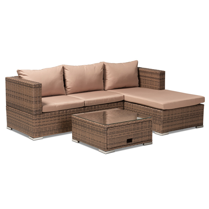 Ensemble de conversation modulaire d’extérieur avec coussins 3 pièces en rotin Tidworth