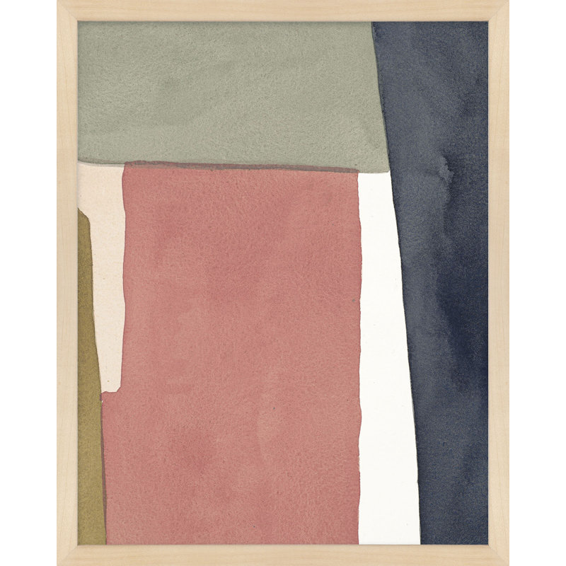 Art mural rose chaud et indigo, H 20 po x l 16 po x P 1,25 po, Papier avec cadre brun