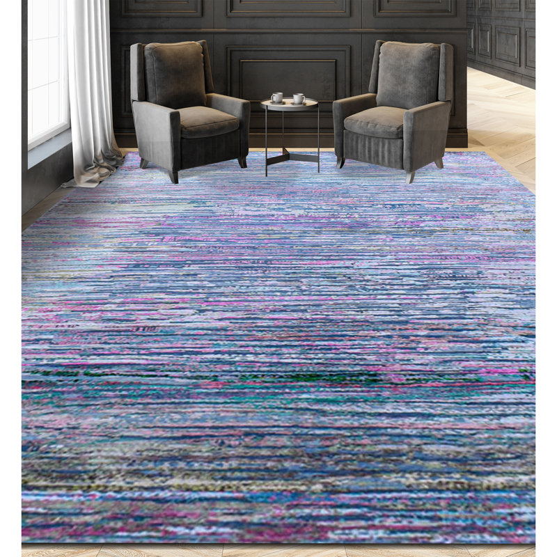 Hand Woven Cotton and Silk Striped Area Rug, Rectangle 5' x 7'