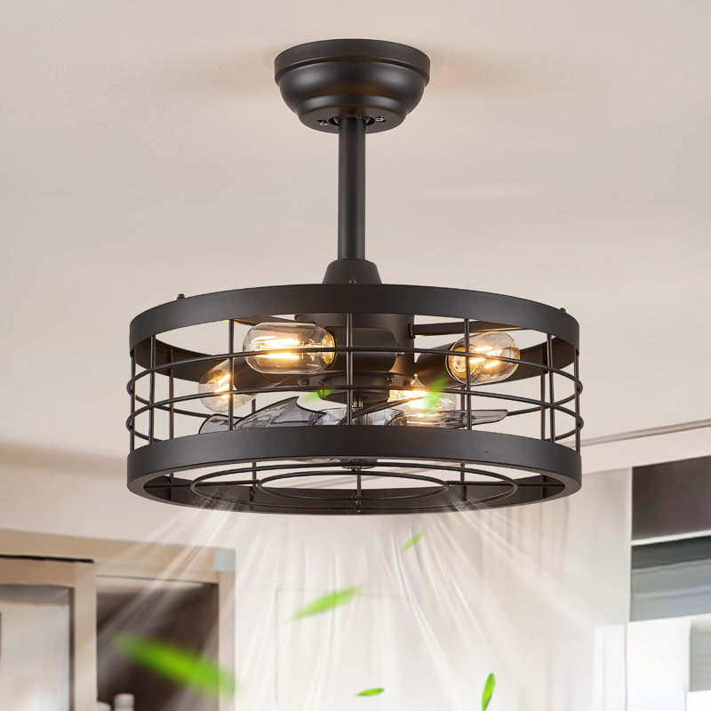 16.5 inch Fandelier Industrial Ceiling Fans with Lights and Remote, 16.5" Wide, Black