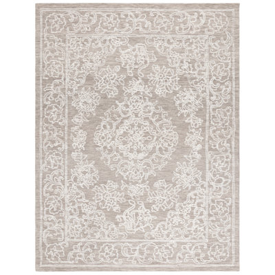Cemaliye Ebony Hand Tufted Wool Cotton Floral Rug in Ivory/Gray/Dark Gray