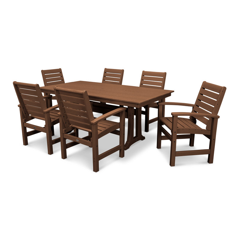 Signature 7-Piece Farmhouse Dining Set with Trestle Legs, Teak