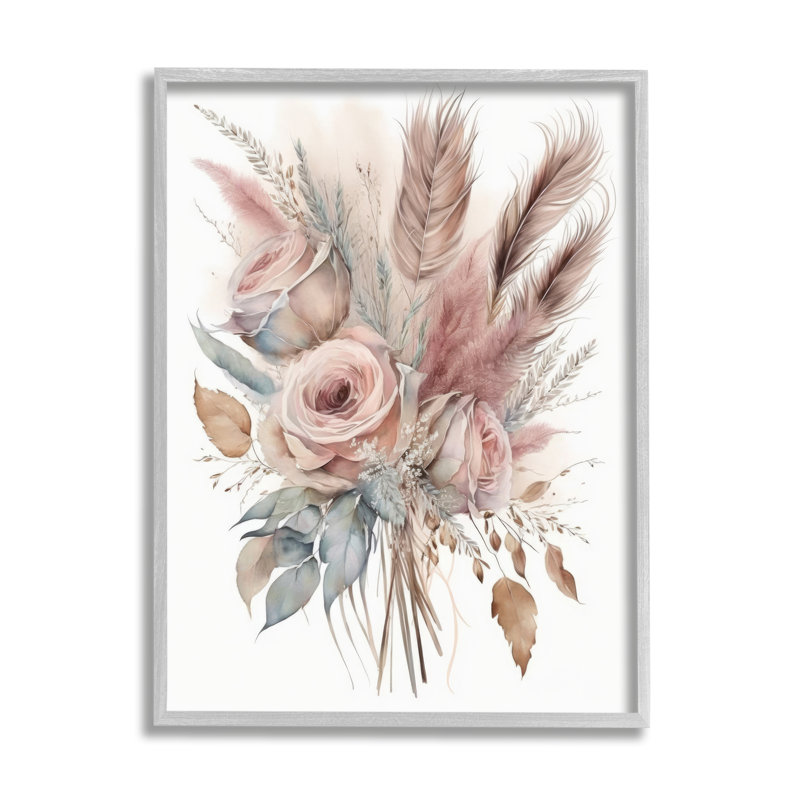 Bb-265-Paquet de roses roses douces encadrées sur bois, Estampe numérique Farmhouse, H 30 po x l 24 po x P 1,5 po