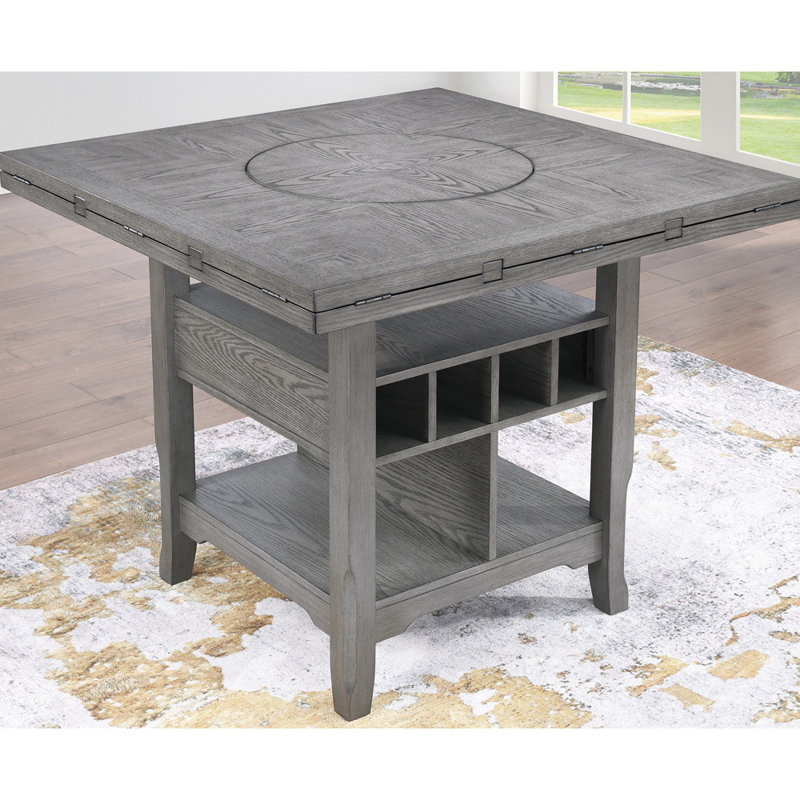 Table de salle à manger grise à hauteur de comptoir de 1 pièce avec tablette de rangement intégrée Lazy Suzan, Gris