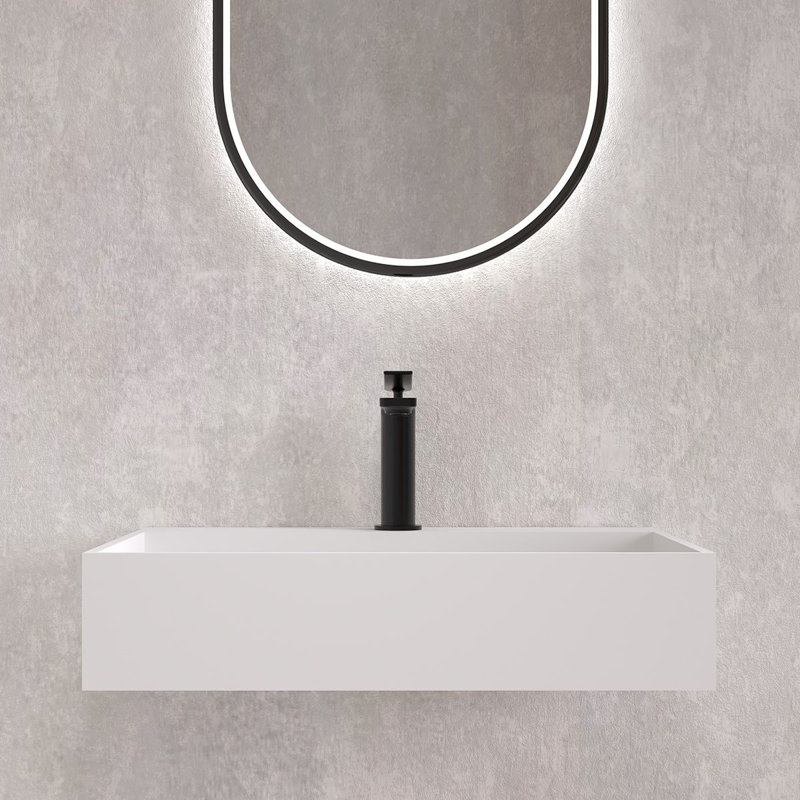 Asturias Matt White Wall Hung Stone Basin 600mm