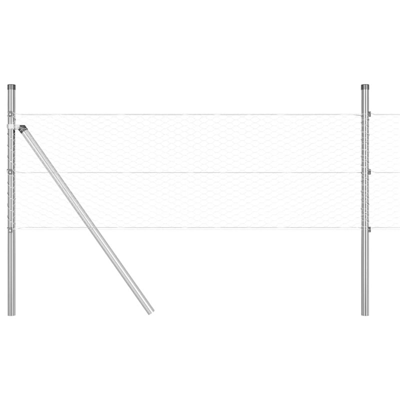Vidaxl Fence With Posts PVC-Coated Steel, Silver, 50cm H x 2500cm W x 3.2cm D