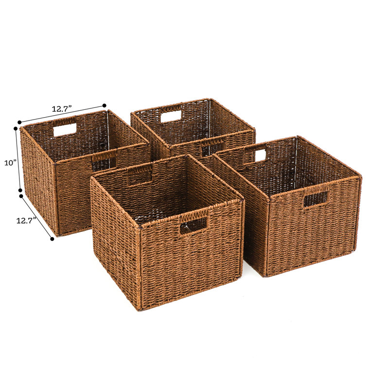 Trademark Innovations Foldable Hyacinth Storage Baskets with Iron Wire Frame (SE
