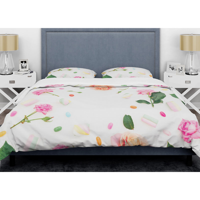 Ensemble de housse de couette à fleurs mid-century botanique, Housse de couette double / grand et 2 taies décor