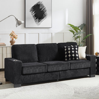 Canapé en velours côtelé 83,86 po, canapé moderne à 3 places, mobilier de salon, chambre à coucher, bureau, noir