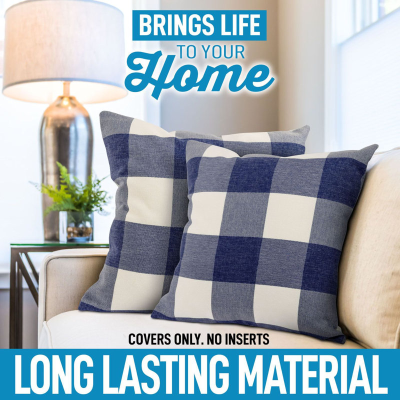 2 Pack Buffalo Plaid Throw Pillow Outdoor & Indoor Covers 20x20 Inches, Blue