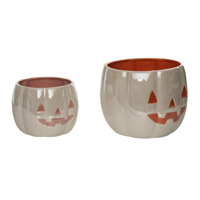 Dolomite 10,25 pouces blanc Halloween iridescent nid citrouille bols de collation ensemble de 2 bols décoratifs pour une utilisation intérieure parfaite pour Halloween