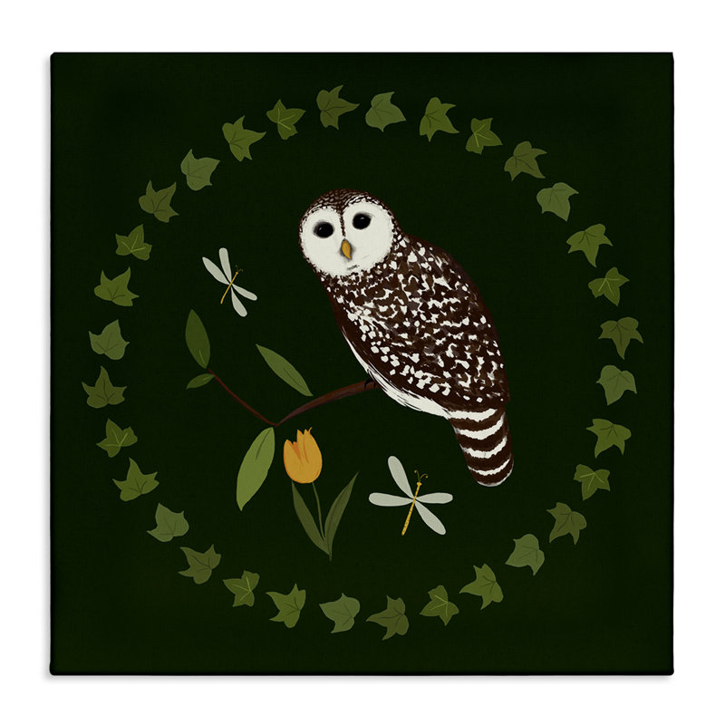  «Owl & Tulip Wreath», art mural sur toile par Michelle Ingari Designs, H 36 po x l 36 po