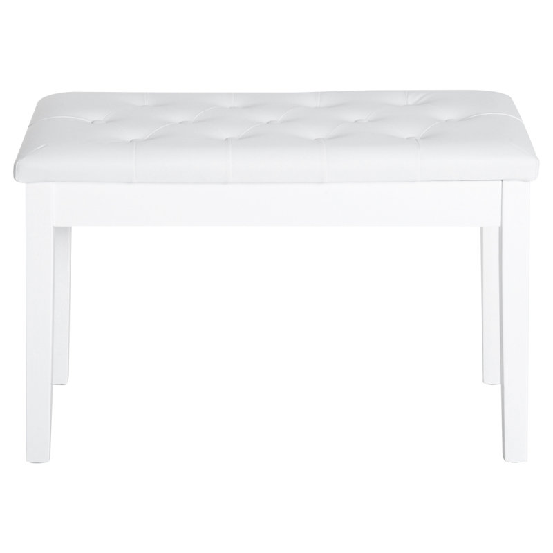 Duet Piano Chair In White, With Faux Leather Cover And Wooden Support White Upholstery, Ideal For Playing Sessions
