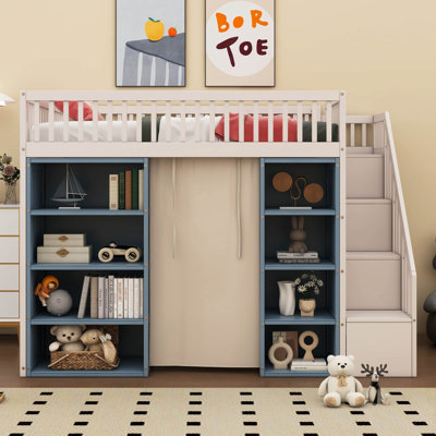 Loft Bed with 2 Four-layer Storage Cabinets and Curtain by Harriet Bee