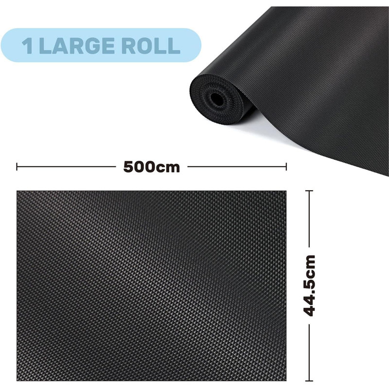 Non Adhesive Drawer & Shelf Liner Roll EVA Waterproof Non Slip Cabinet Mat, Food Safe Fridge Liner Black Cut To Fit Cupboards Pantries 44.5Cm X 500Cm