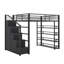 Grand lit mezzanine en métal avec unités de rangement, lit avec armoires encastrées et garde-robe