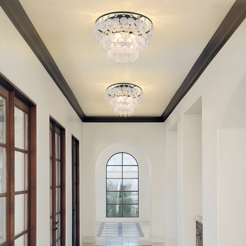 Icarus 3-Light Tiered Chandelier Shell Flush Mount Ceiling Light, Matte Black