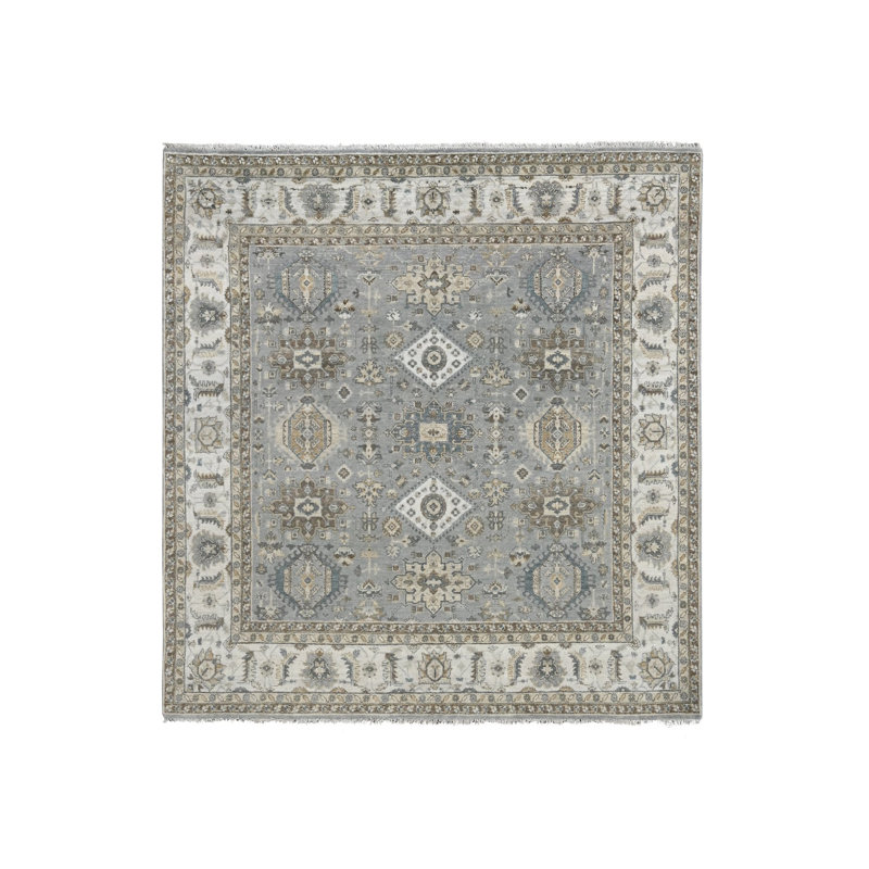 Tapis oriental carré en laine 8 pi x 8 pi gris et ivoire Karjihooz 81066AE4357041E7B06637511E966C10