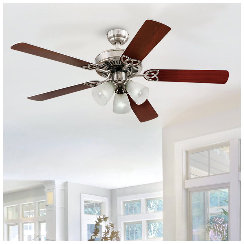 Blanc rétro 52 po Ventilateur de plafond d'intérieur, Nickel brossé / bois foncé