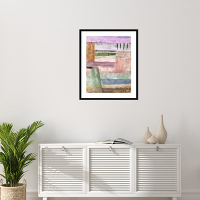 «Cloverfield Landscape with Poplars» par Paul Klee, reproduction d'art encadrée sur bois