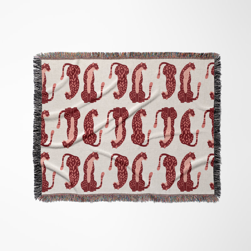 Jeté en mélange de coton Ren Leopard, L 70 po x l 50 po, Rouge / rose / blanc cassé